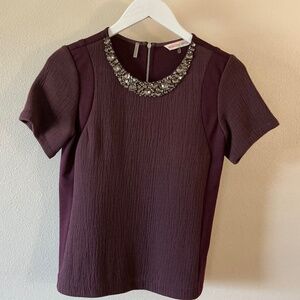 Rebecca Taylor New Ponte Embellished Top in Bordeaux ( Size: 2)